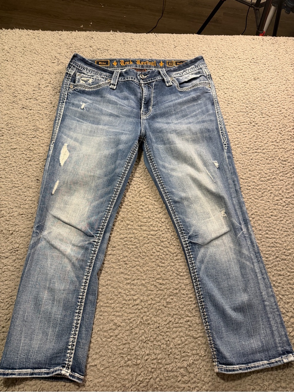 Rock Revival Women's Light Blue Boot Cut Jeans with Distressing
